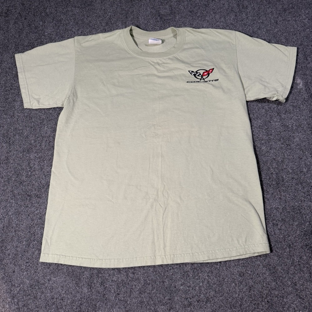 GILDAN MEN'S CORVETTE ULTRA COTTON CREW NECK TSHIRT EMBROIDERED LOGO FLAGS Large